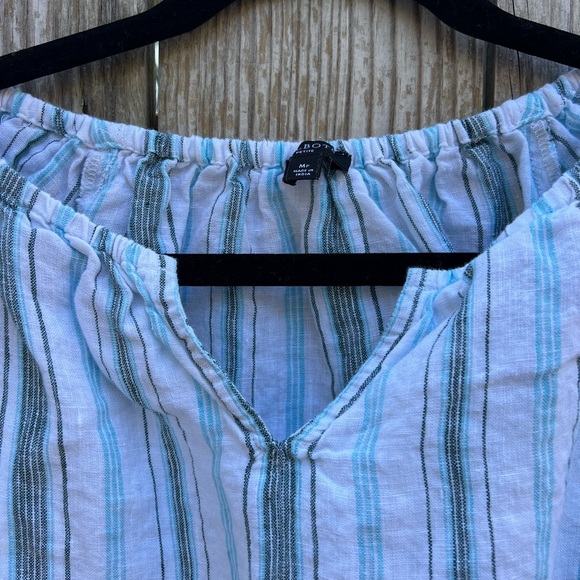 TALBOTS White and Turquiose Striped 100% Linen Blouse Top Women’s Medium Petite - Picture 4 of 11
